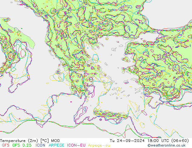 Temperature (2m) MOD Út 24.09.2024 18 UTC