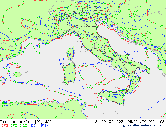 Temperature (2m) MOD Su 29.09.2024 06 UTC