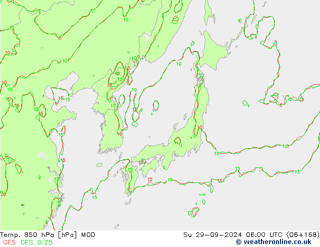 Temp. 850 hPa MOD zo 29.09.2024 06 UTC