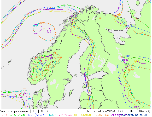 Atmosférický tlak MOD Po 23.09.2024 12 UTC