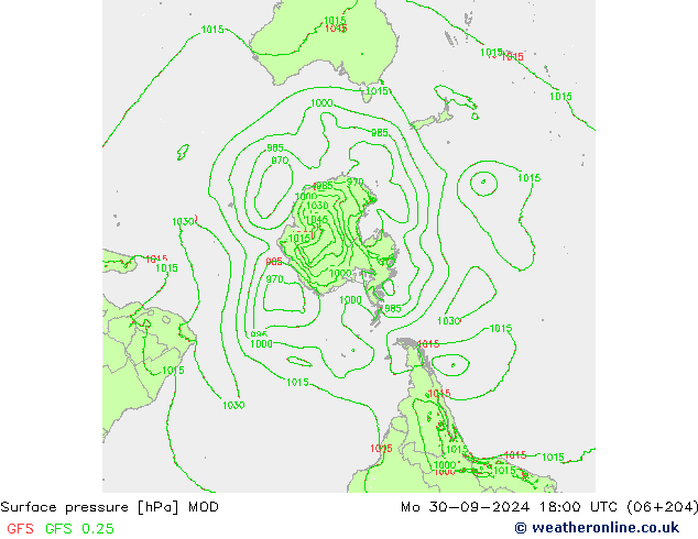 Surface pressure MOD Mo 30.09.2024 18 UTC