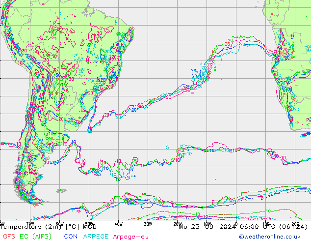 Temperature (2m) MOD Mo 23.09.2024 06 UTC