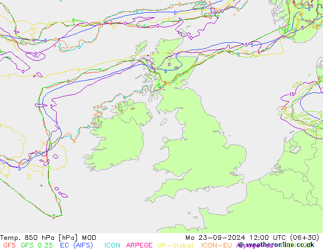 850 hPa Sıc. MOD Pzt 23.09.2024 12 UTC