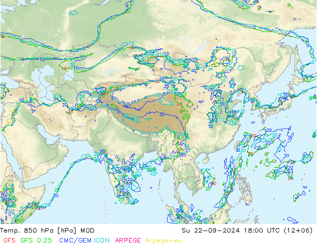 Temp. 850 hPa MOD Su 22.09.2024 18 UTC