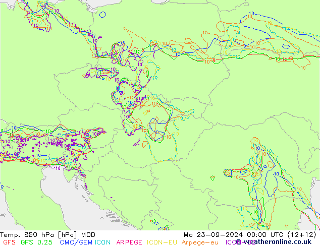 Temp. 850 гПа MOD пн 23.09.2024 00 UTC