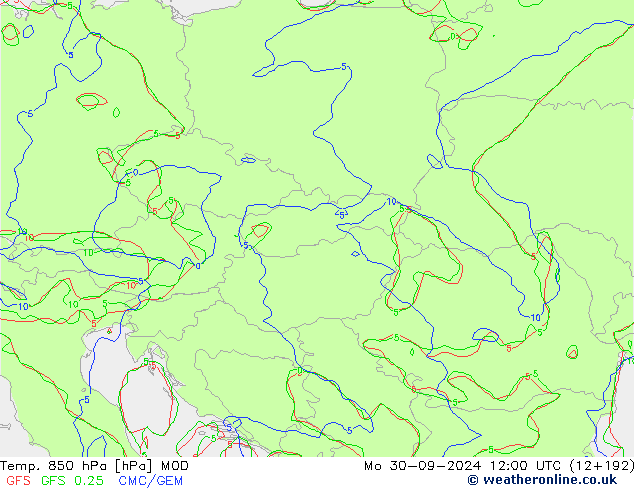 Temp. 850 hPa MOD Po 30.09.2024 12 UTC