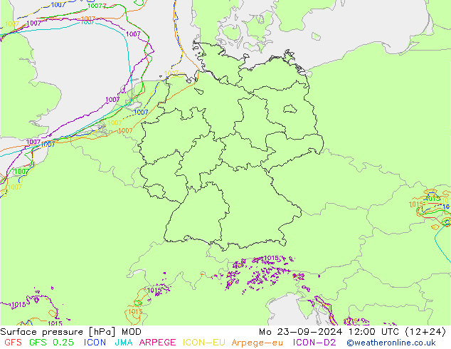 Surface pressure MOD Mo 23.09.2024 12 UTC