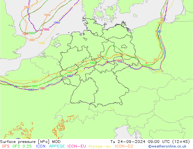 Surface pressure MOD Tu 24.09.2024 09 UTC