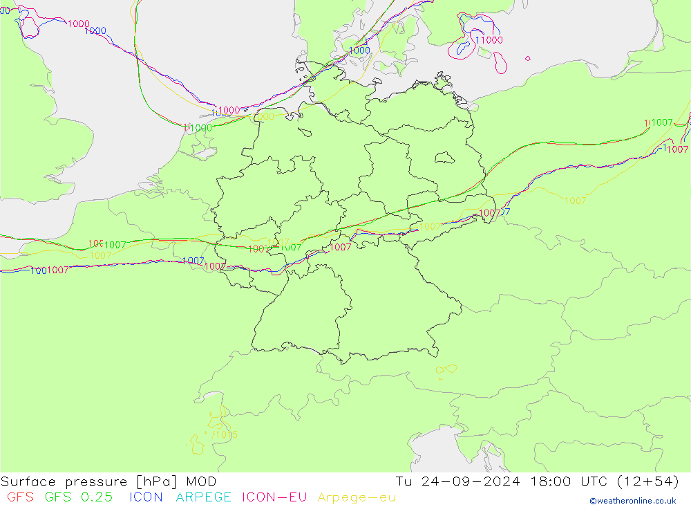 地面气压 MOD 星期二 24.09.2024 18 UTC