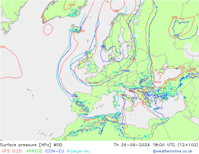 地面气压 MOD 星期四 26.09.2024 18 UTC