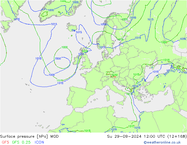 Surface pressure MOD Su 29.09.2024 12 UTC