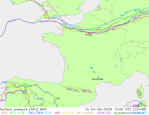 Luchtdruk (Grond) MOD di 24.09.2024 12 UTC