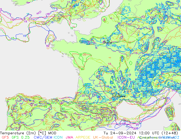 température (2m) MOD mar 24.09.2024 12 UTC