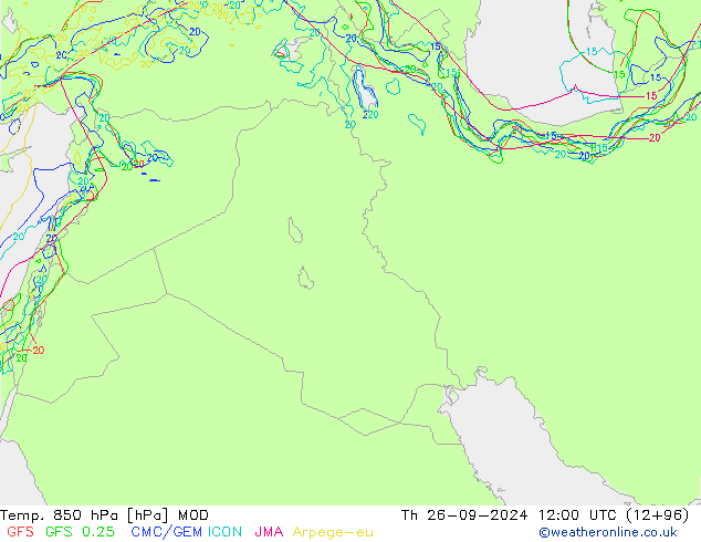 Temp. 850 hPa MOD Qui 26.09.2024 12 UTC