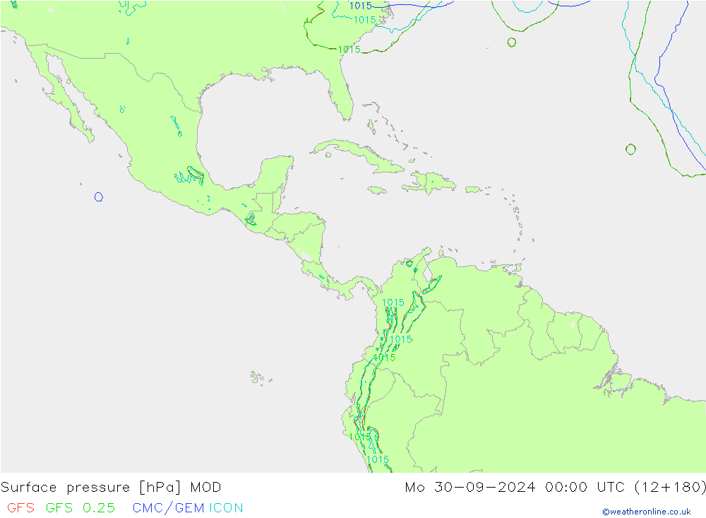 Presión superficial MOD lun 30.09.2024 00 UTC