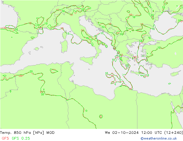 Temp. 850 гПа MOD ср 02.10.2024 12 UTC