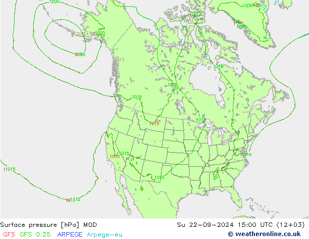 Presión superficial MOD dom 22.09.2024 15 UTC