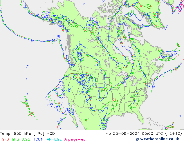 Temp. 850 hPa MOD Mo 23.09.2024 00 UTC