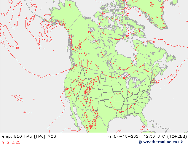 Temp. 850 гПа MOD пт 04.10.2024 12 UTC