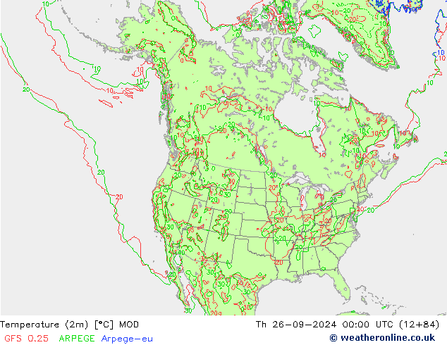 Temperaturkarte (2m) MOD Do 26.09.2024 00 UTC