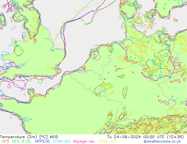 Sıcaklık Haritası (2m) MOD Sa 24.09.2024 00 UTC