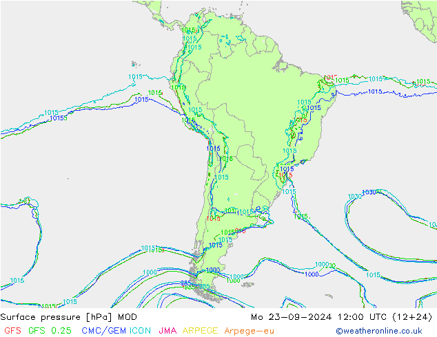 Pressione al suolo MOD lun 23.09.2024 12 UTC