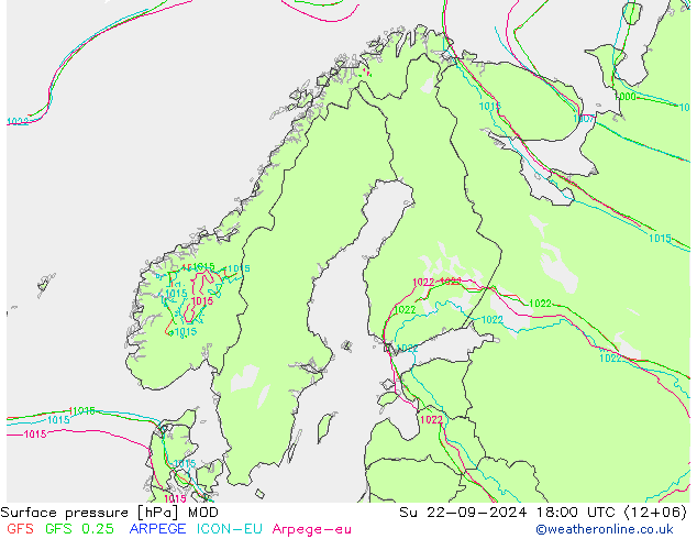 Presión superficial MOD dom 22.09.2024 18 UTC