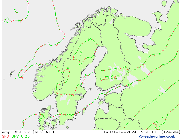 Temp. 850 гПа MOD вт 08.10.2024 12 UTC