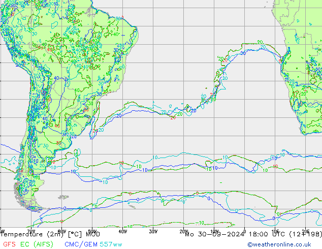 Temperature (2m) MOD Mo 30.09.2024 18 UTC