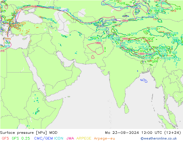 Surface pressure MOD Mo 23.09.2024 12 UTC