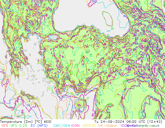 Temperature (2m) MOD Tu 24.09.2024 06 UTC