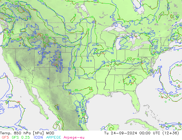 Temp. 850 hPa MOD Tu 24.09.2024 00 UTC