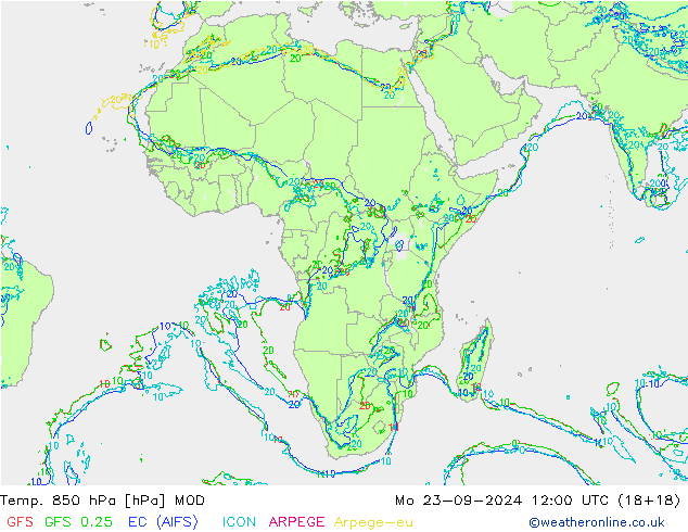 Temp. 850 hPa MOD lun 23.09.2024 12 UTC