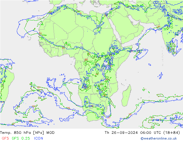 Temp. 850 гПа MOD чт 26.09.2024 06 UTC