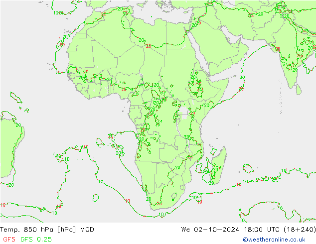 Temp. 850 hPa MOD St 02.10.2024 18 UTC