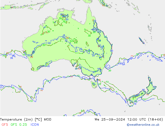 карта температуры MOD ср 25.09.2024 12 UTC