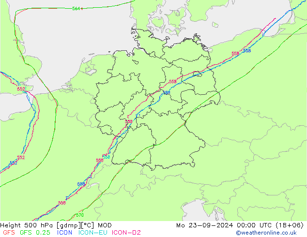 Height 500 hPa MOD 星期一 23.09.2024 00 UTC