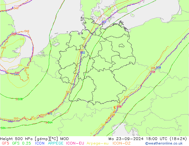 Height 500 hPa MOD lun 23.09.2024 18 UTC