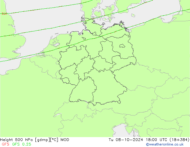 Height 500 hPa MOD Út 08.10.2024 18 UTC