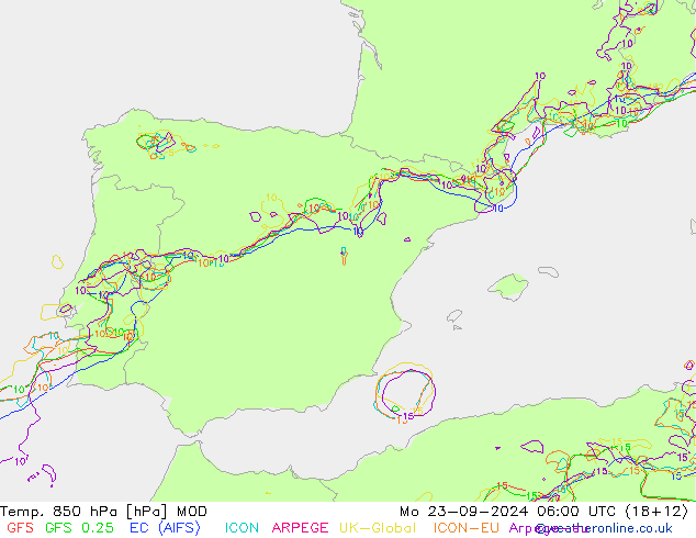 Temp. 850 hPa MOD pon. 23.09.2024 06 UTC