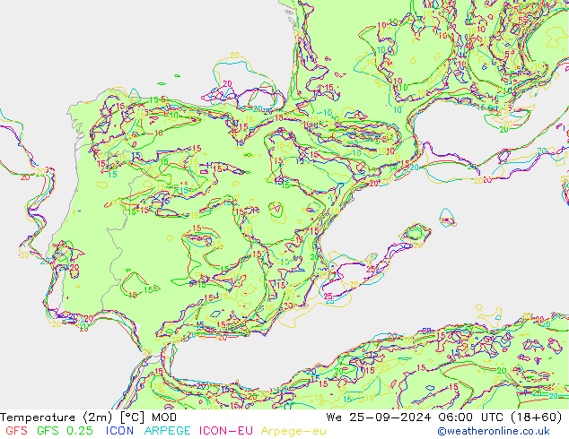 Temperatura (2m) MOD Qua 25.09.2024 06 UTC