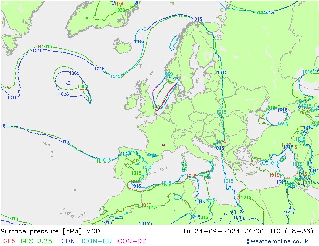 Surface pressure MOD Tu 24.09.2024 06 UTC