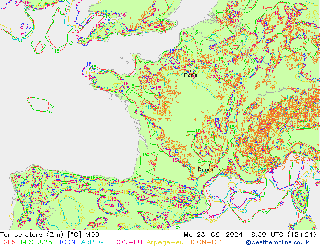 température (2m) MOD lun 23.09.2024 18 UTC