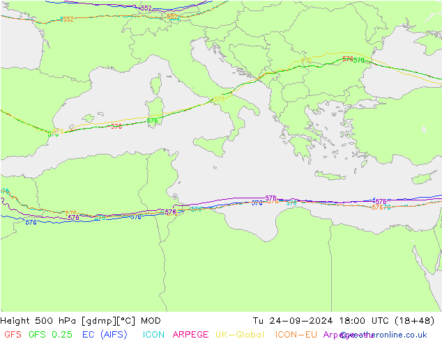 Height 500 hPa MOD wto. 24.09.2024 18 UTC