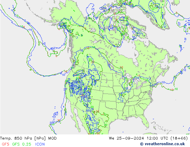 Temp. 850 hPa MOD St 25.09.2024 12 UTC