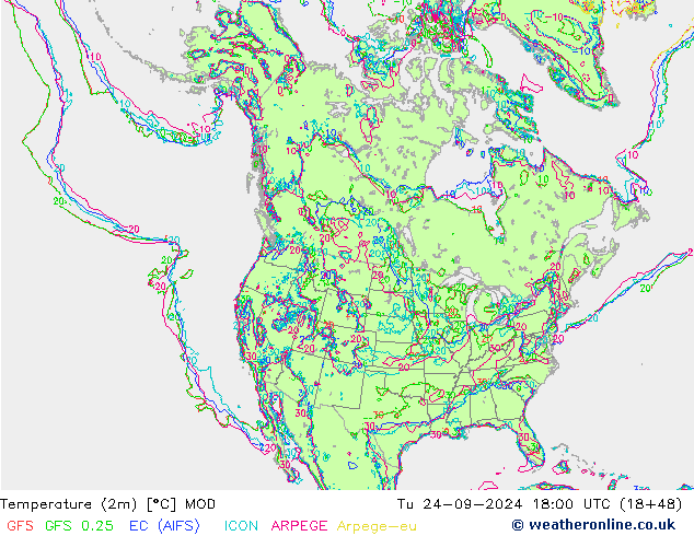 Temperature (2m) MOD Tu 24.09.2024 18 UTC