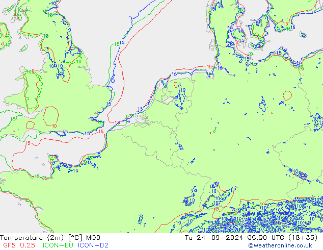 Sıcaklık Haritası (2m) MOD Sa 24.09.2024 06 UTC