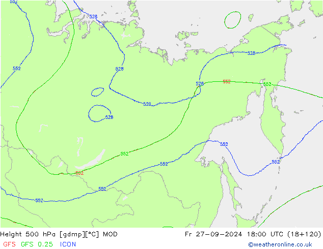 Hoogte 500 hPa MOD vr 27.09.2024 18 UTC