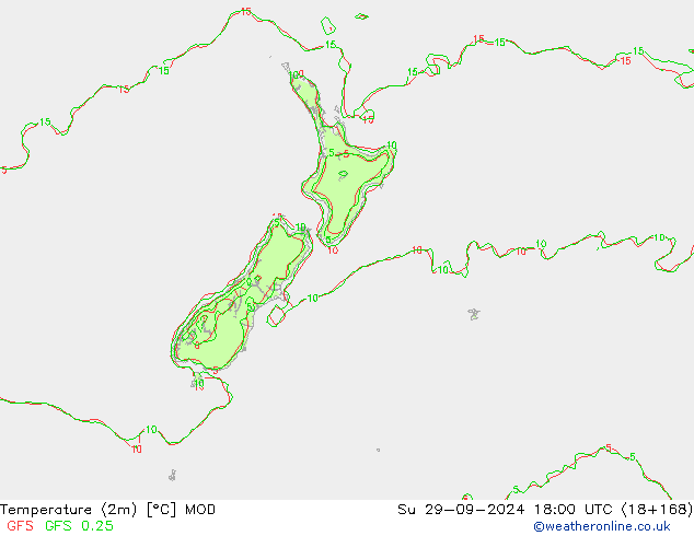 Temperature (2m) MOD Su 29.09.2024 18 UTC