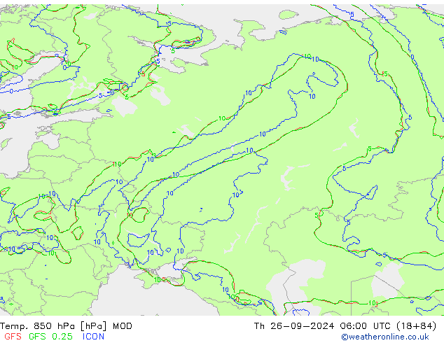 Temp. 850 hPa MOD Do 26.09.2024 06 UTC